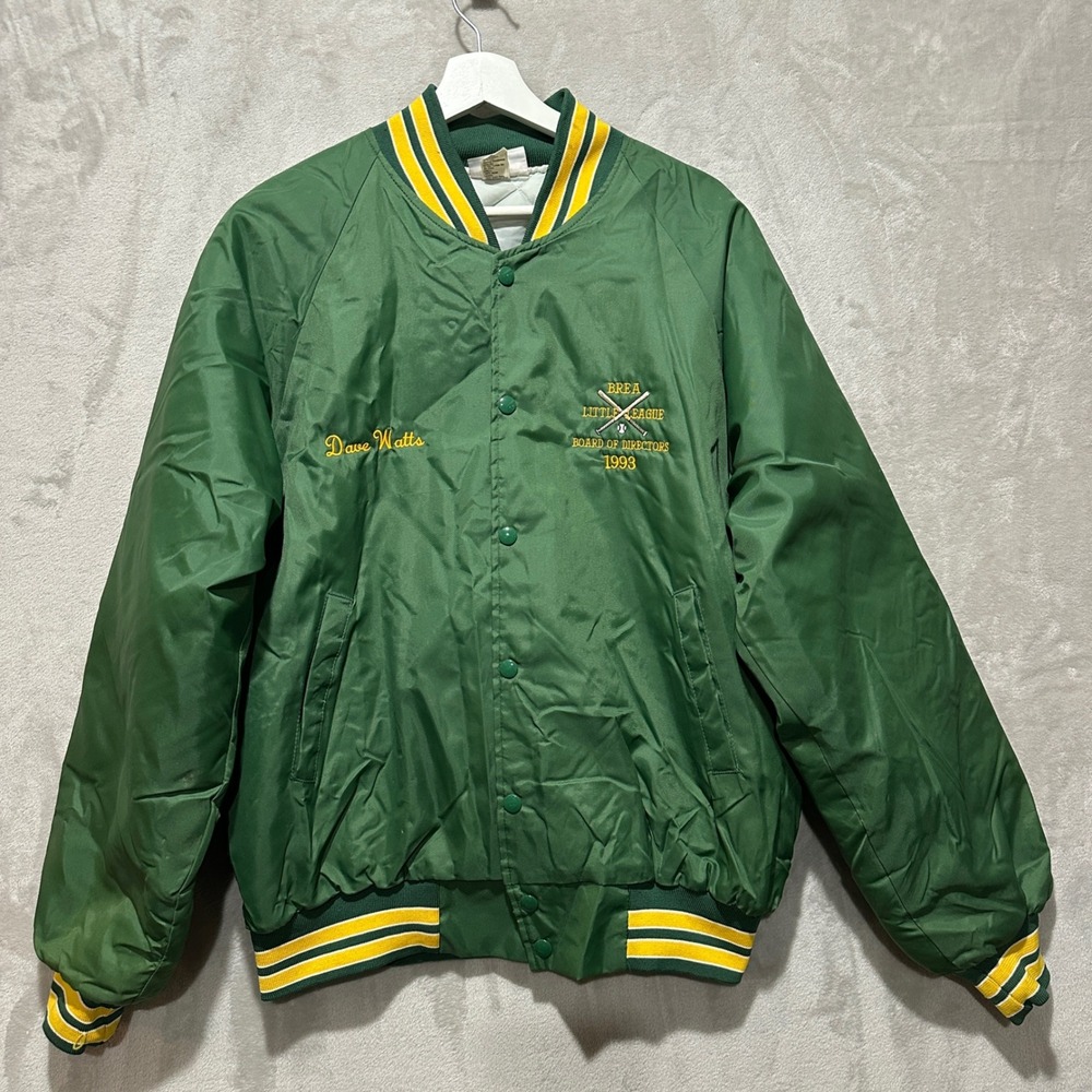Vintage Hartwell Mens Large 1993 Brea Little League Varsity Bomber Jacket Green